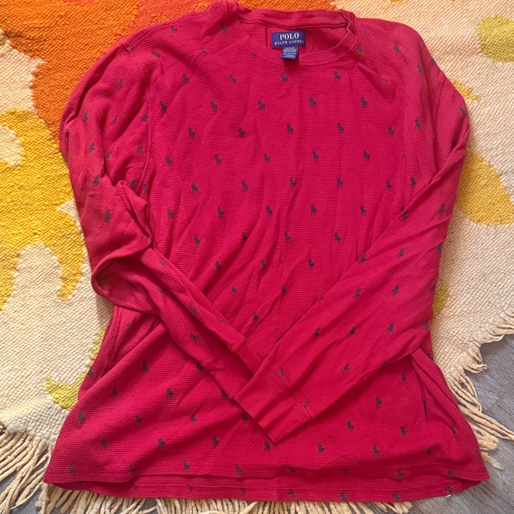 Polo by Ralph Lauren Long Sleeve Red Tee with Blue logo pattern